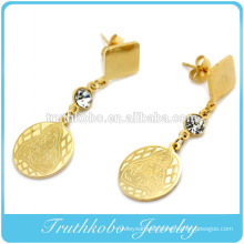 China Professional Jewelry Manufacturer Supply High Quality Stainless Steel Gold Religious Jewelry CZ Virgin Mary Earrings